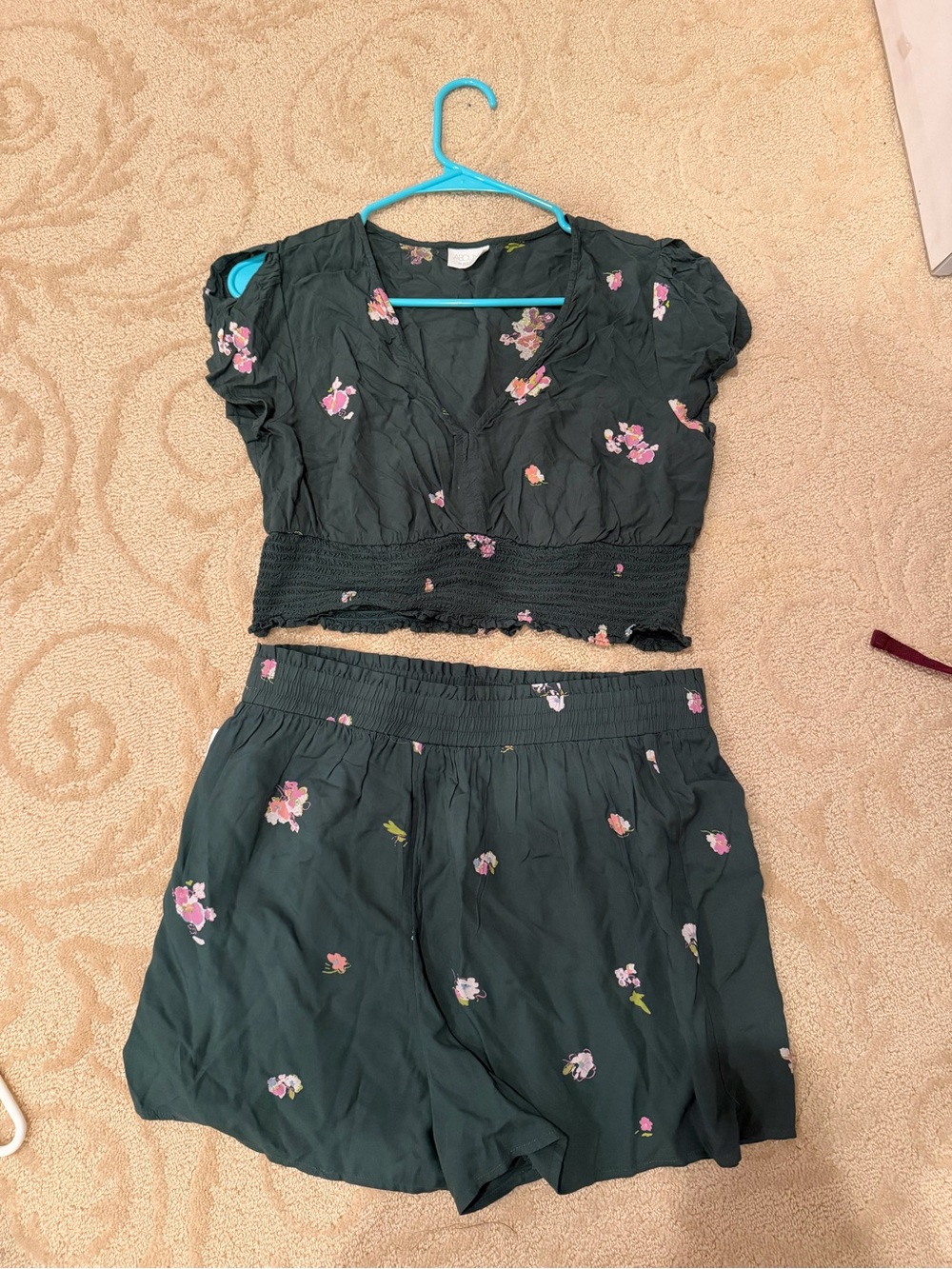 Abound Dark Green Floral Top